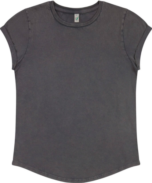 Damen T-Shirt mit umgeschlagenen Ärmeln aus Bio-Baumwolle - Stone Washed Grey